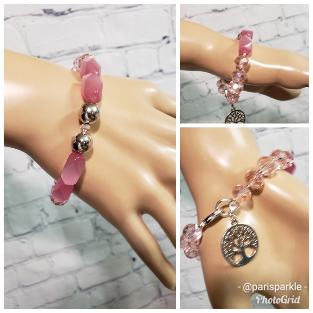 Handmade Pink & Silver Bracelet with Charm